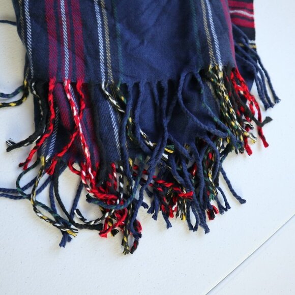 Italy Design | Multi Colored Plaid Cashmere Feel Fringed Wide  Scarf Wrap Unisex - Picture 7 of 8